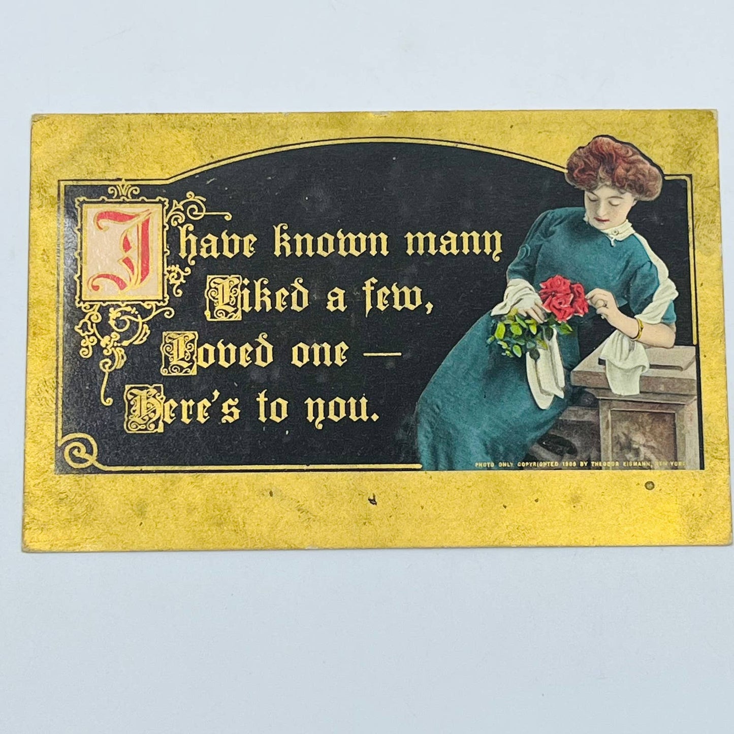 1910s Antique Post Card Victorian Lady Poem Tinted Dresden PA7