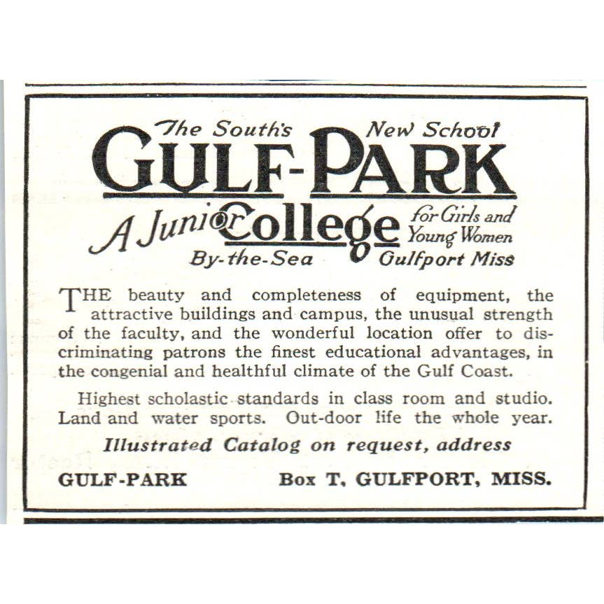 Gulf-Park College By the Sea Gulfport MS - 1921 Original Ad TJ7-S7