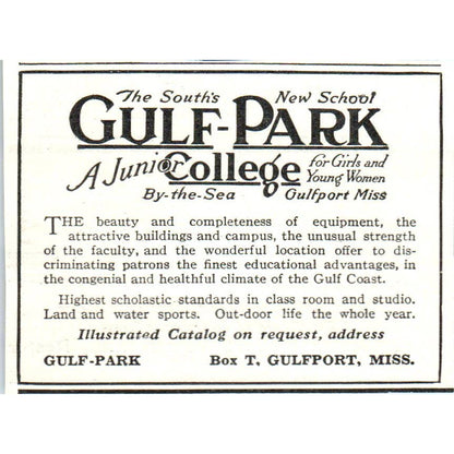 Gulf-Park College By the Sea Gulfport MS - 1921 Original Ad TJ7-S7