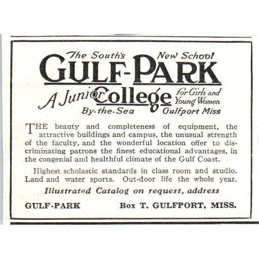 Gulf-Park College By the Sea Gulfport MS - 1921 Original Ad TJ7-S7