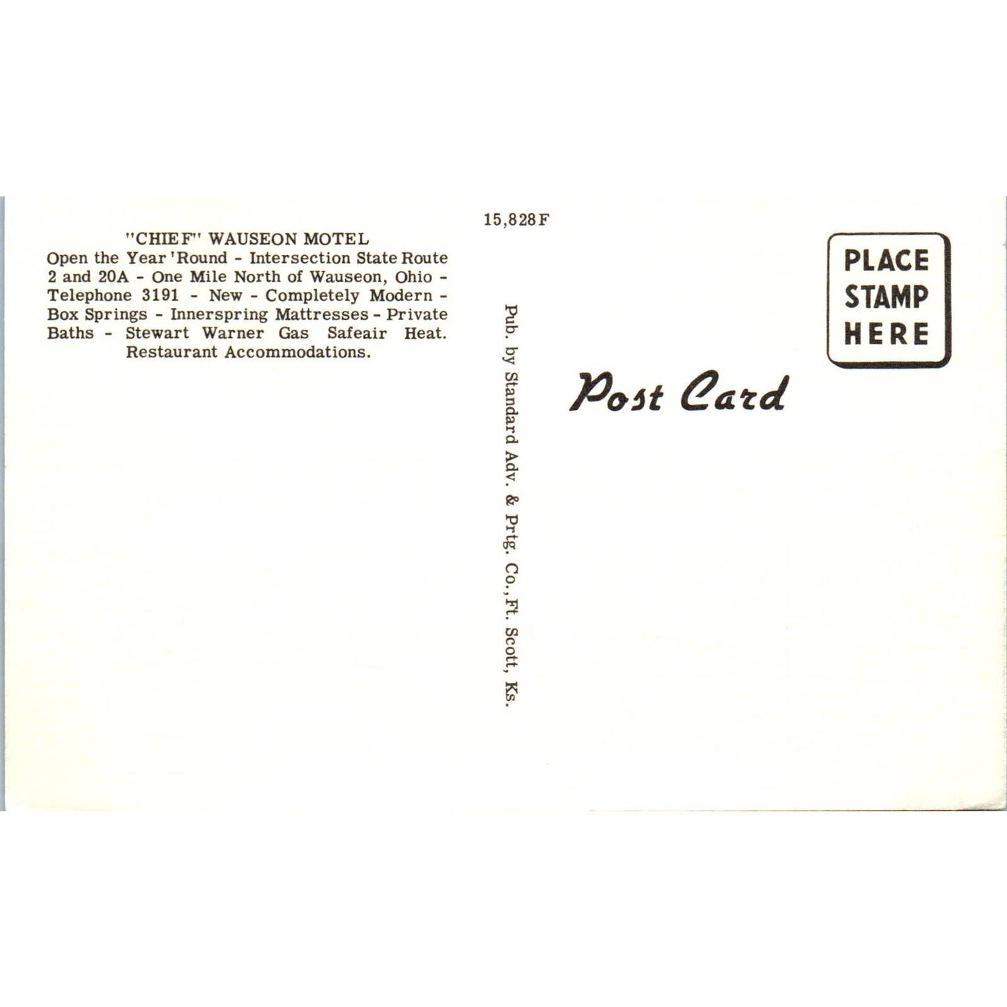 Vintage Postcard Chief Wauseon Motel OH TD8-O2