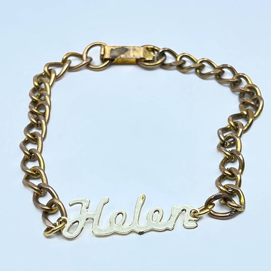 Vintage Gold Tone Monogrammed "Helen" Chain Bracelet 6.5" SD5