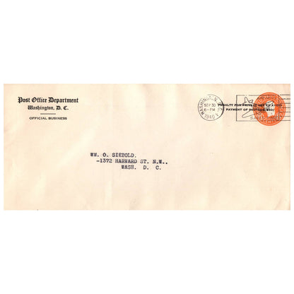 1940 9-23 Postal Cover Post Office Dept Washington DC Official Business AD8