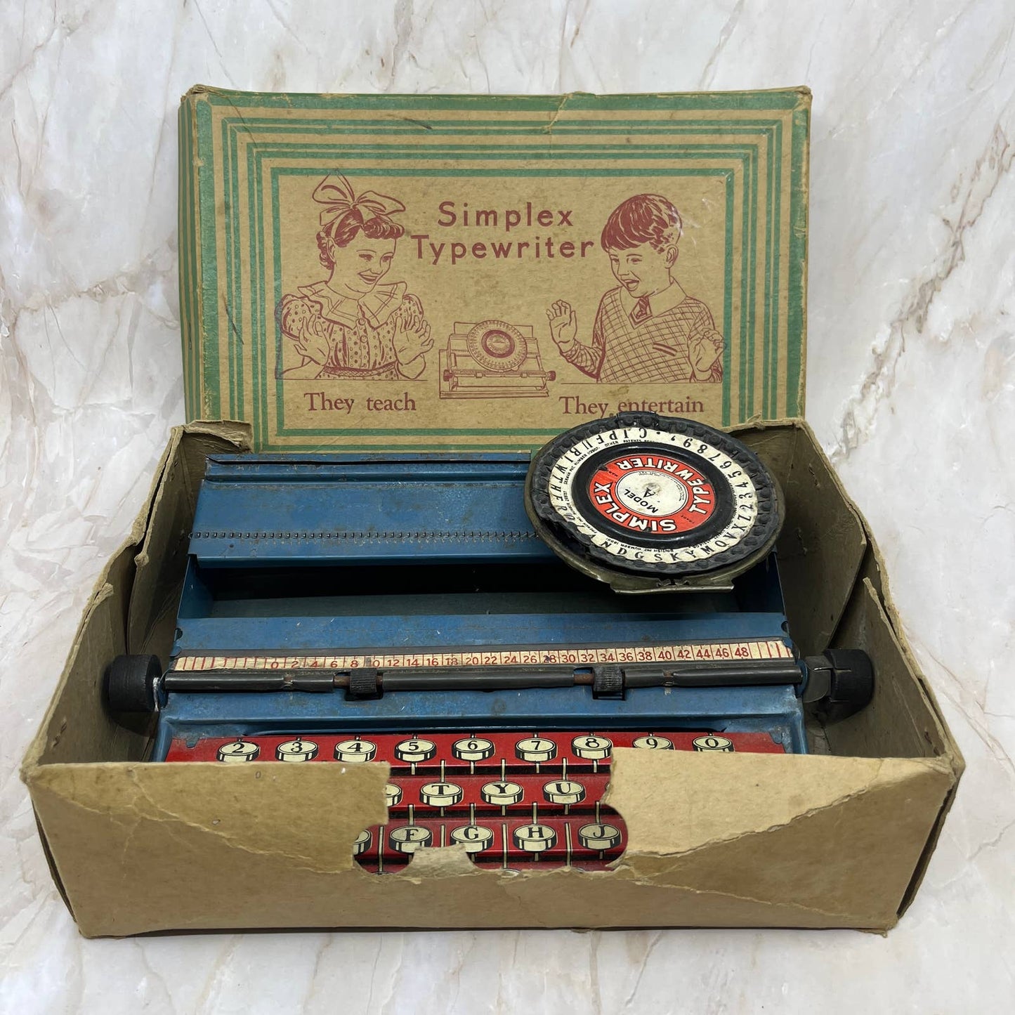 Vintage Antique Tin Litho Toy Simplex Model A Typewriter in Original Box TK2