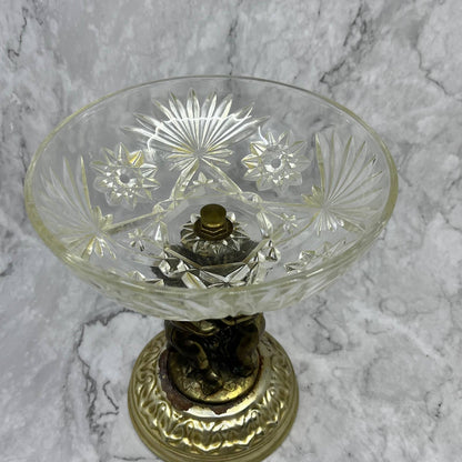 Vintage Brass Cherub Crystal Pedestal Compote w/ Lid Hollywood Regency 12x7 TB4