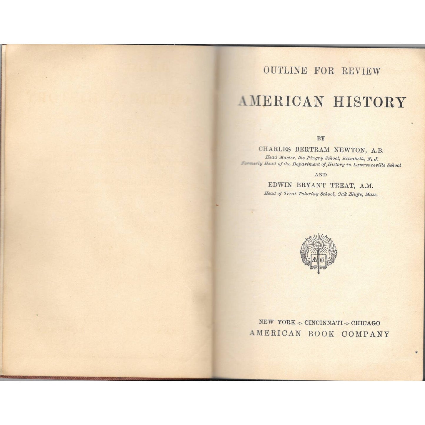 1921 Outline for Review American History - Newton and Treat Hardcover TJ7