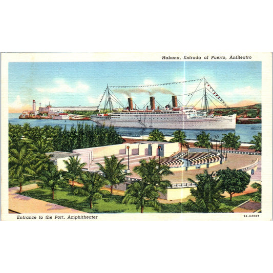 Entrance To The Port, Amphitheatre Havana Cuba Original Postcard P3-1