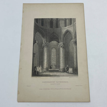 1836 Original Art Engraving Canterbury Cathedral View of Beckett's Crown AC6