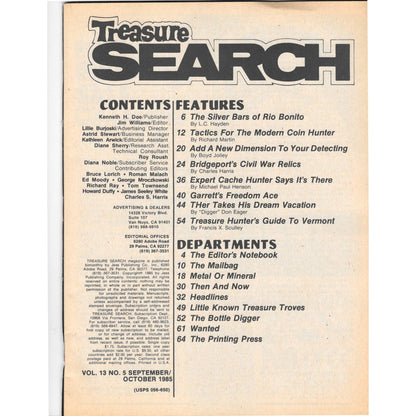 Treasure Search Magazine 1985 Sept/Oct Metal Detecting Gold Diamonds M2