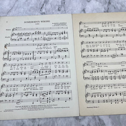 Somebody's Wrong Song Sheet Music Piano Sophie Tucker 1923 Vintage V39-4