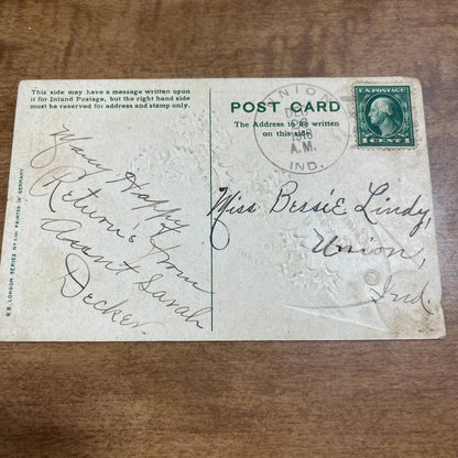 c1910 Embossed Holly Hard Times BB London X101 Christmas Greetings Postcard PA2