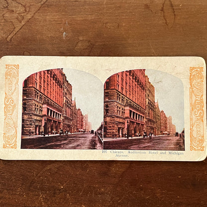 Auditorium Hotel & Michigan Avenue Chicago Antique Stereoview Card H2-3
