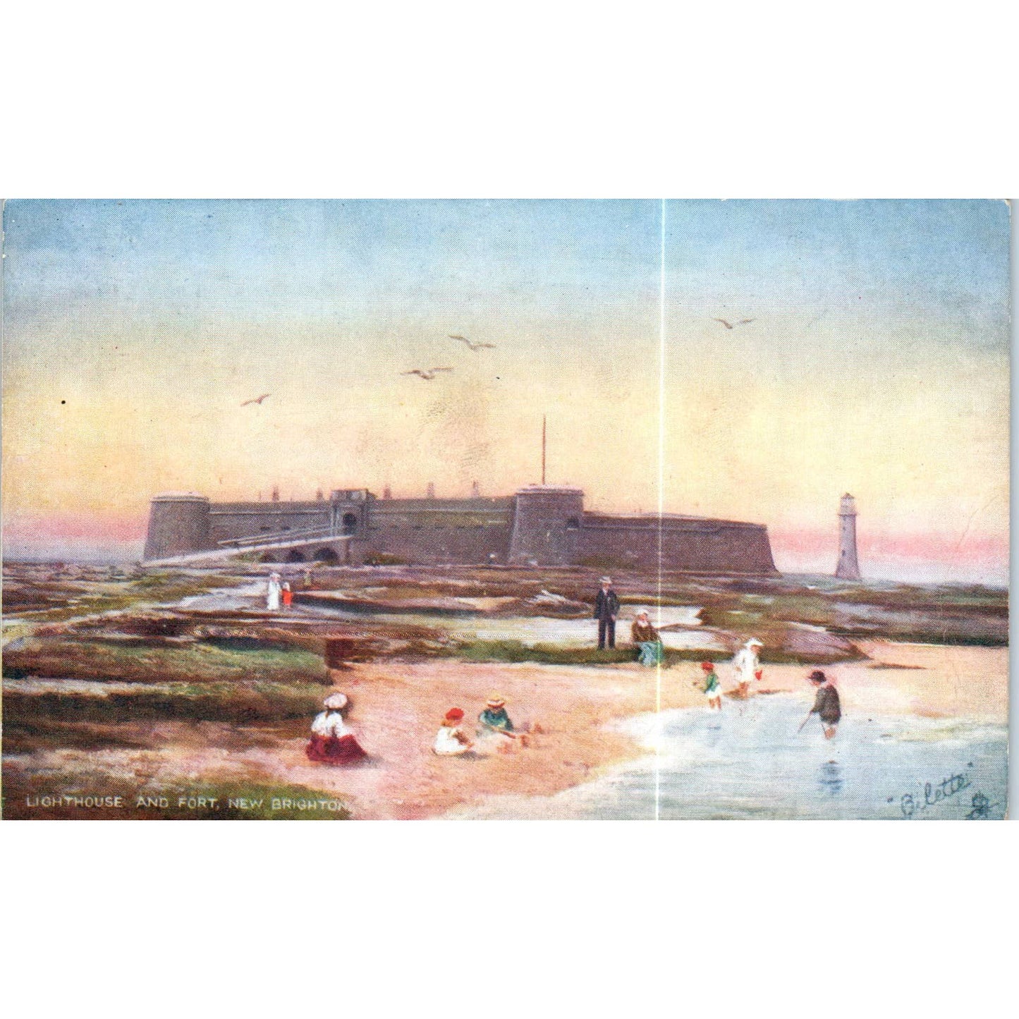 New Brighton - Lighthouse & Fort Raphael Tuck Oilette Original Postcard TK1-P17
