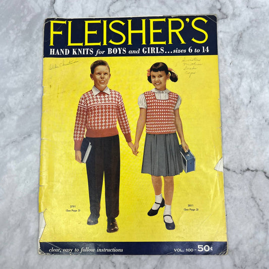 1956 Vintage Fleisher's Hand Knits for Boys and Girls 6 to 14 Pattern Book TJ3
