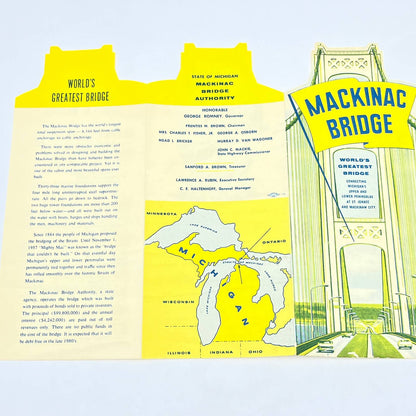 1960s Mackinac Bridge Connecting Upper & Lower Pennunsula Die Cut Brochure AC1