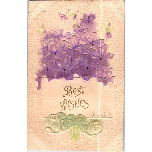 c1910 Best Wishes Airbrushed Embossed Forget Me Not Original Postcard TK1-P15