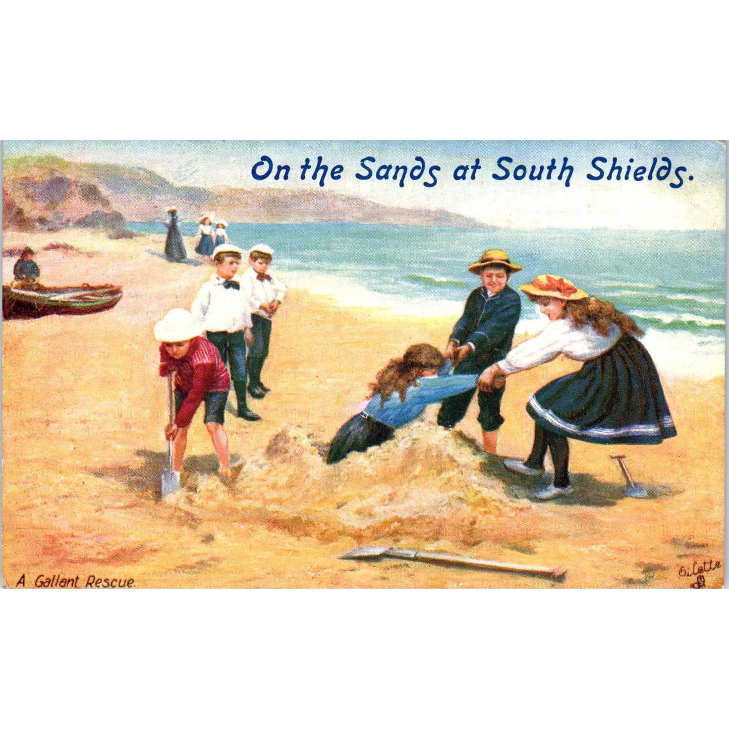 Fun on the Sands c1905 Raphael Tuck Oilette Original Postcard TK1-21