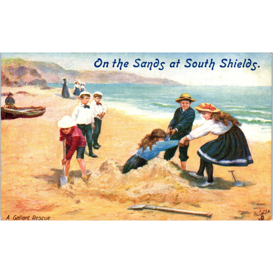 Fun on the Sands c1905 Raphael Tuck Oilette Original Postcard TK1-21