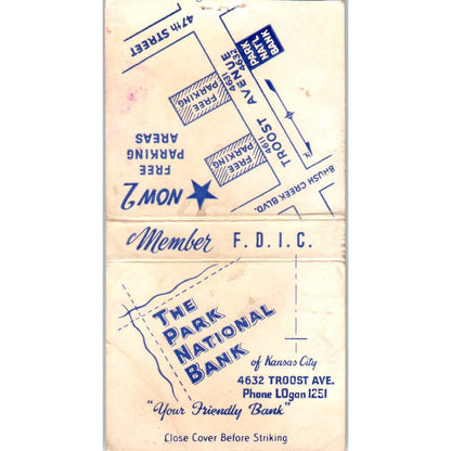 The Park National Bank of Kansas City MO Advertising Matchbook Cover SA9-M1