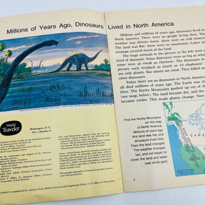 1970 WORLD TRAVELER National Geographic School Bulletin Dinosaurs SA7