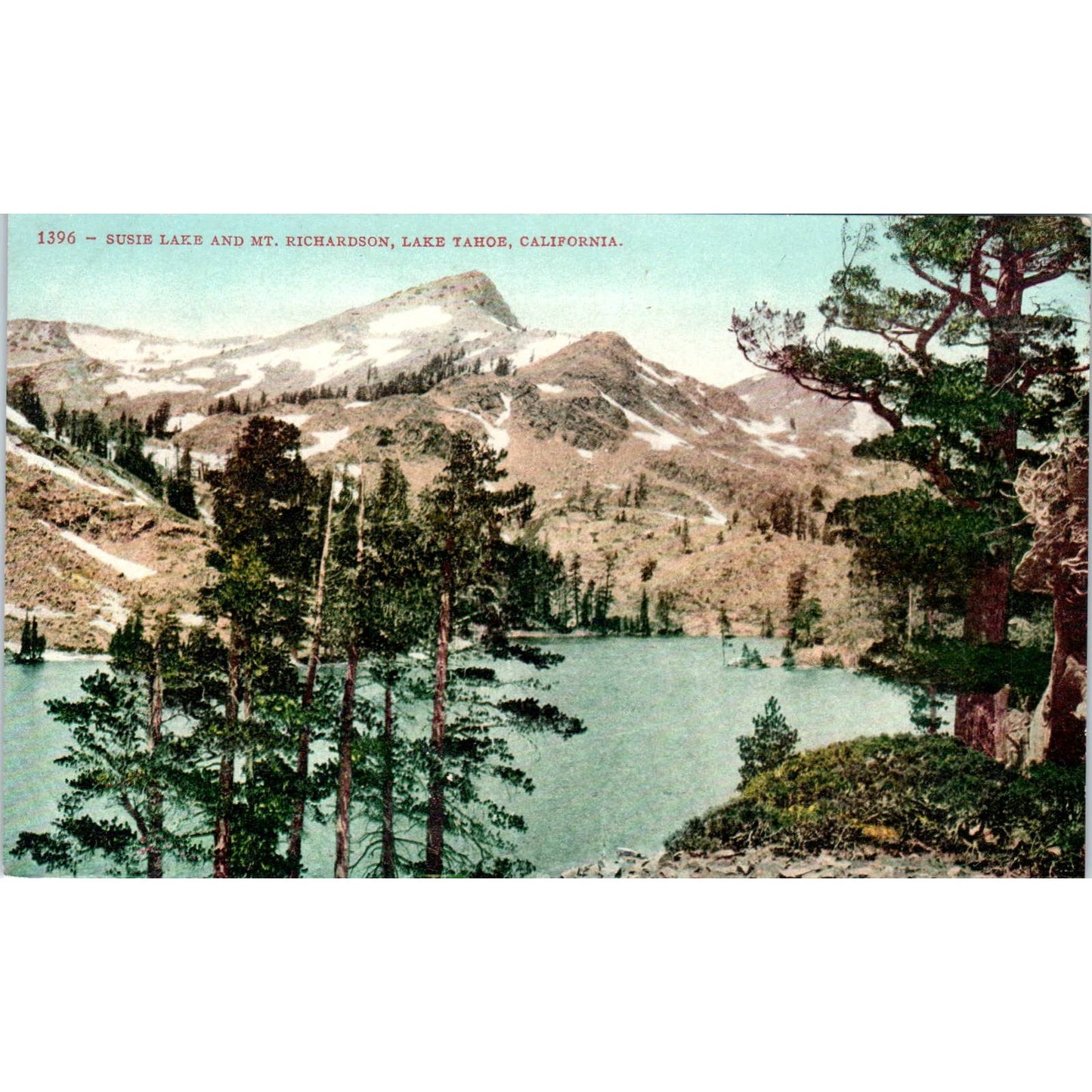 Susie Lake and Mt. Richardson Lake Tahoe California Original Postcard TK1-20