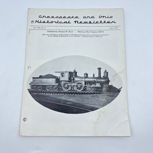 1976 June Chesapeake and Ohio Historical Newsletter C&O RR Thomas Dixon WV M1-2