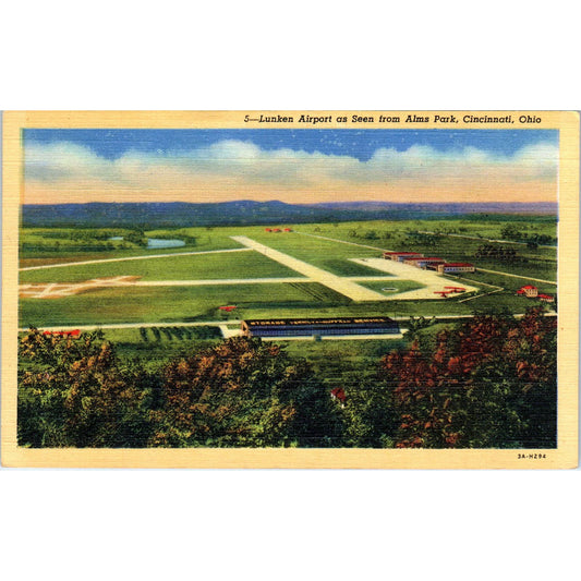 Vintage Postcard Lunken Airport as Seen From Alms Park Cincinnati OH TD8-O2