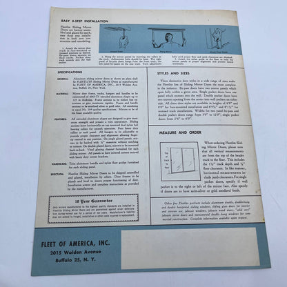 1950s MCM Fleetlite Sliding Mirror Doors Advertising Booklet & Order Form TH7