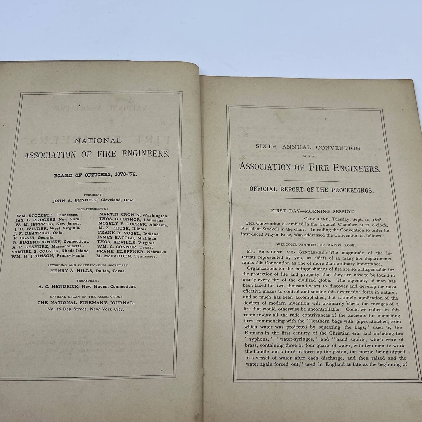 1878 National Association of Fire Engineers 6th Annual Convention Book TG6