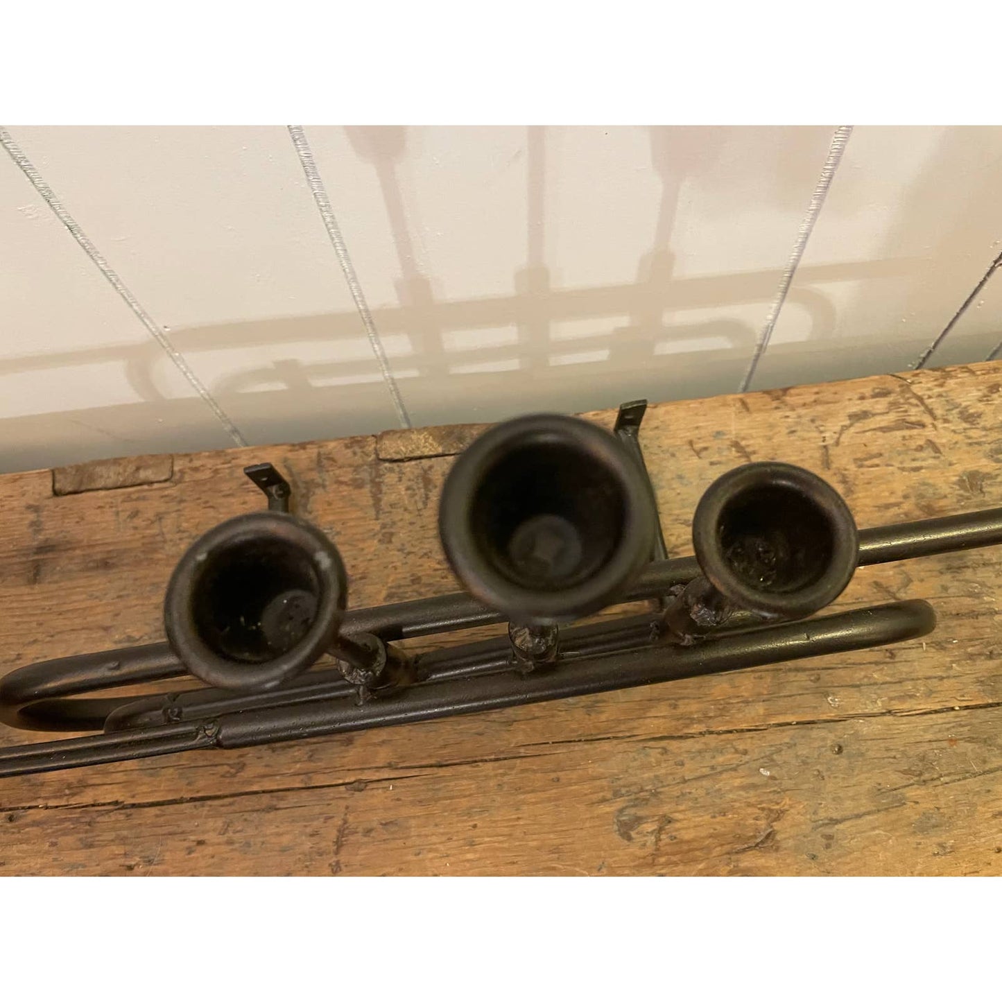 Vintage Trumpet Instrument Wall Art Candelabra Candle Holder