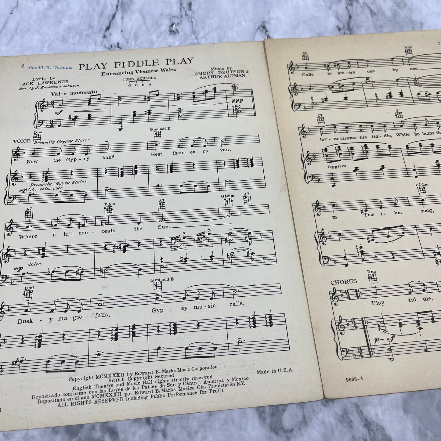 Play Fiddle Play by Emery Deutsch and His Gypsies 1932 Sheet Music V39-4