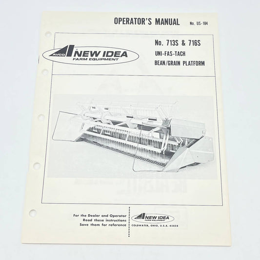 Original 1977 New Idea 713S & 716S UNI-FAS-TECH Bean/Grain Platform Manual TB9