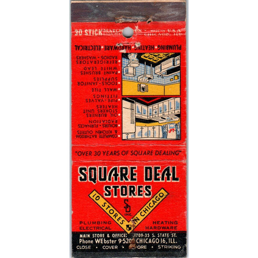Square Deal Stores Chicago IL Advertising Matchbook Cover MM9-6