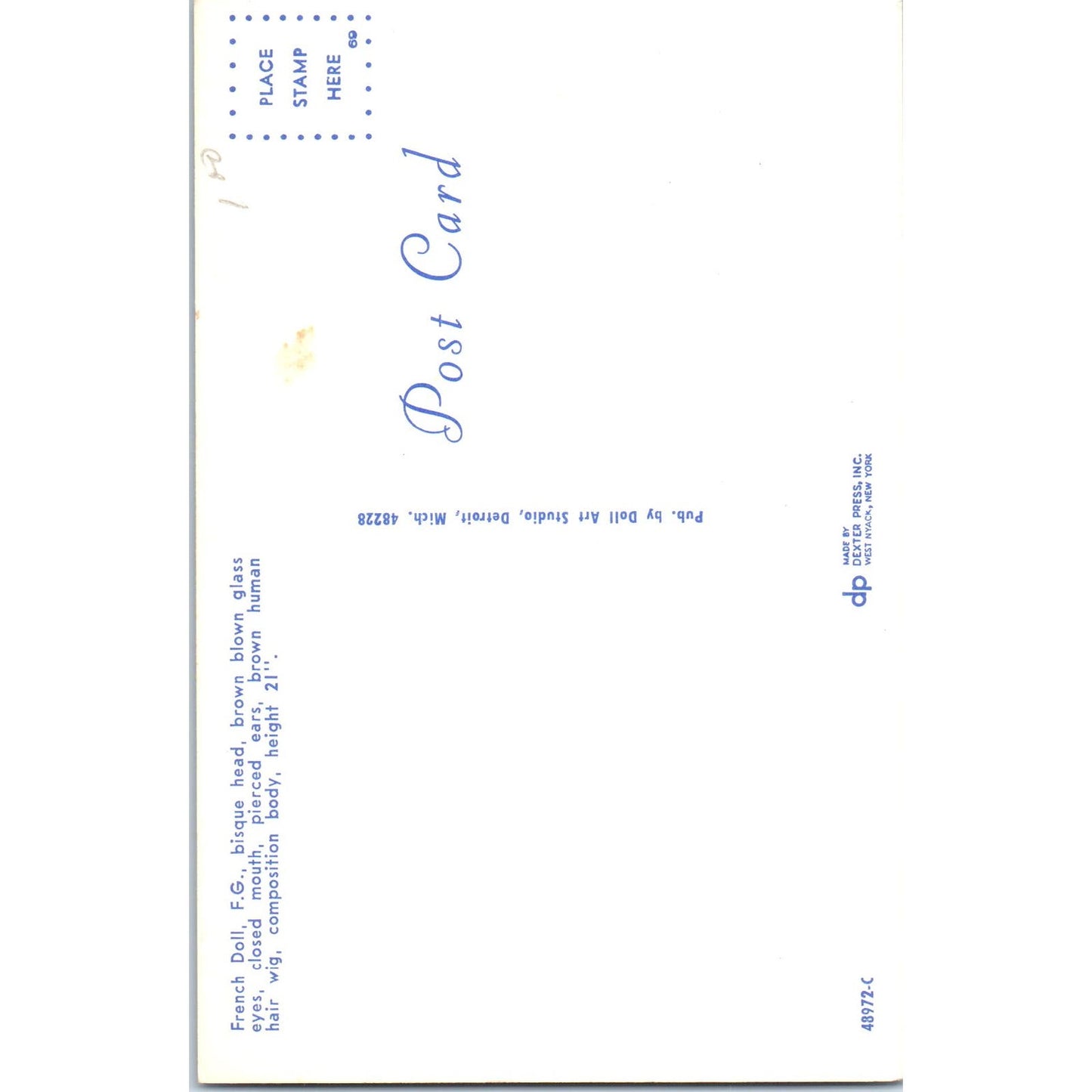 French Doll FG Bisque Head Composition Body Original Postcard PB8