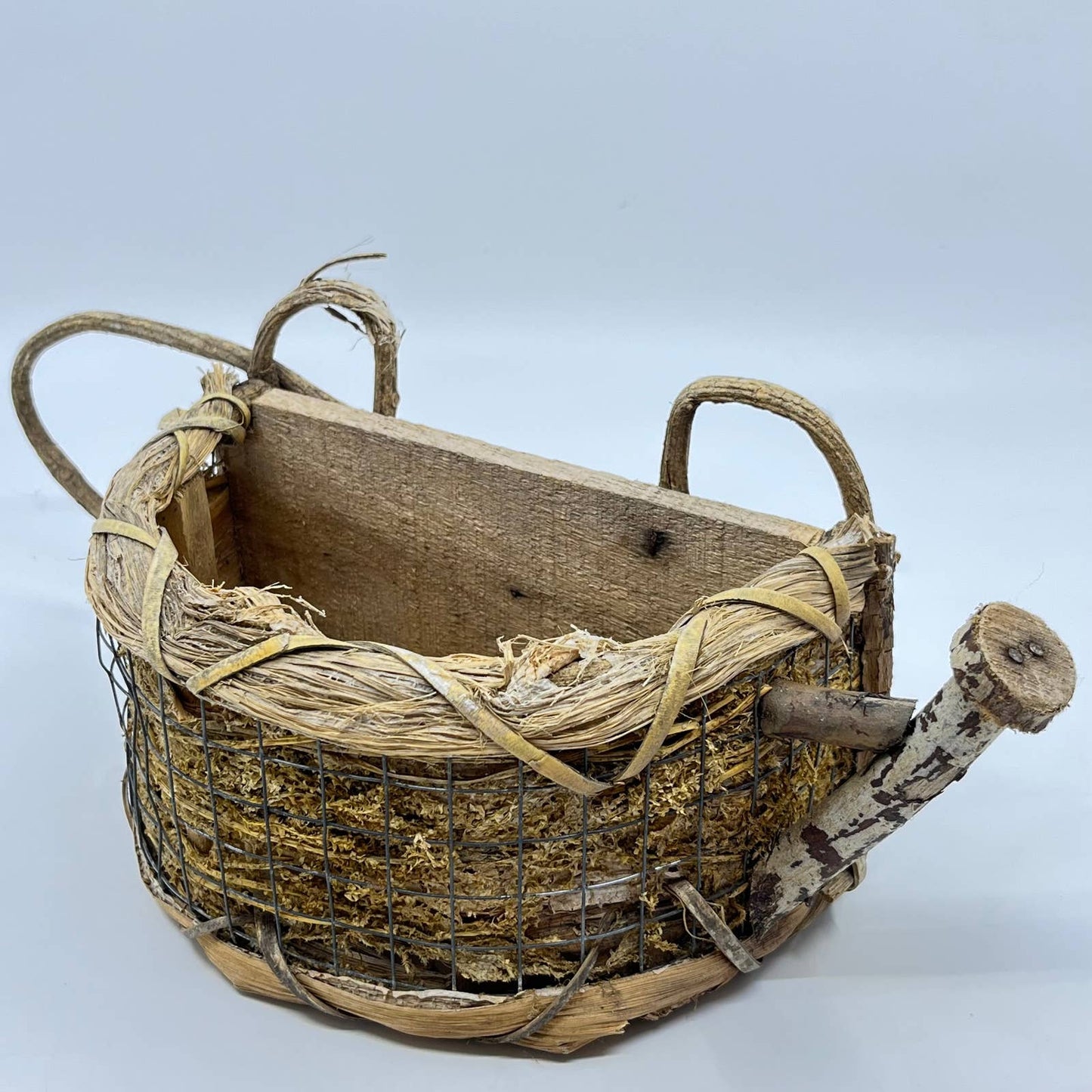 Rustic Primitive Wooden Watering Can Flower Pot Planter Country Decor 12x3.5 TF5