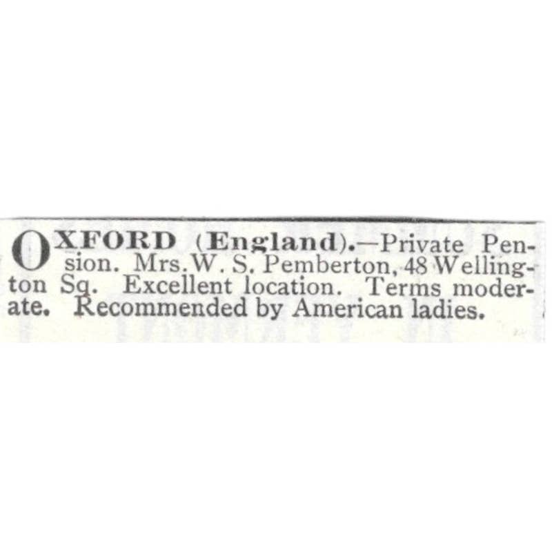 Oxford England Private Pension Mrs. W.S. Pemberton - 1903 Original Ad TJ8-7-7