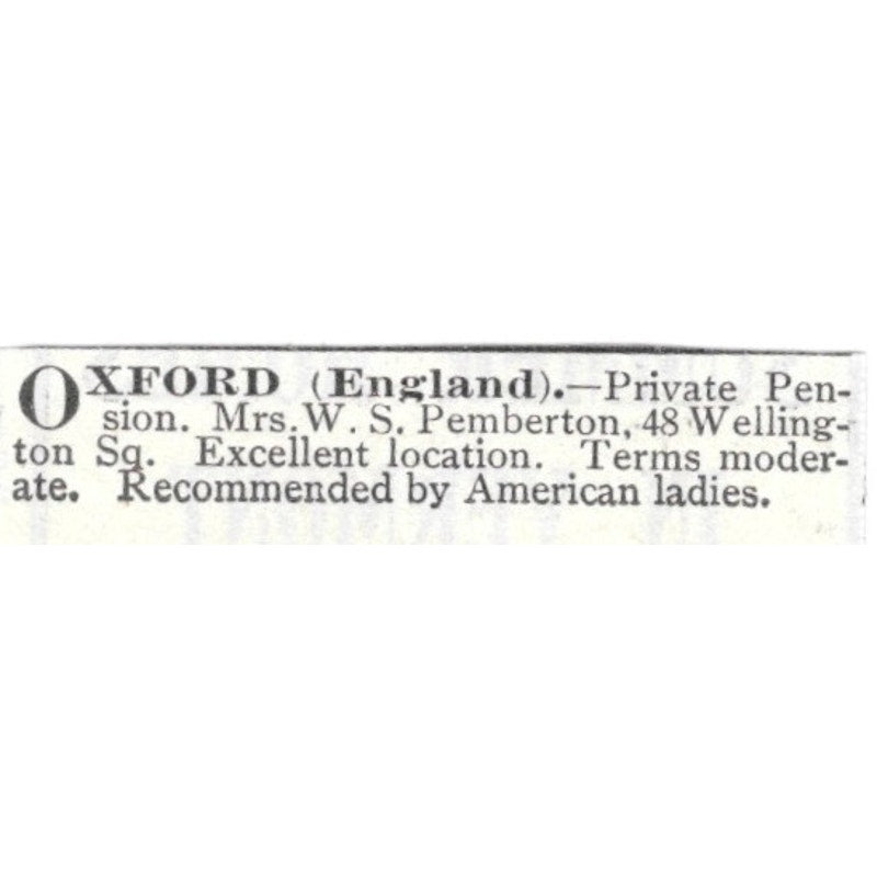 Oxford England Private Pension Mrs. W.S. Pemberton - 1903 Original Ad AK5-S34