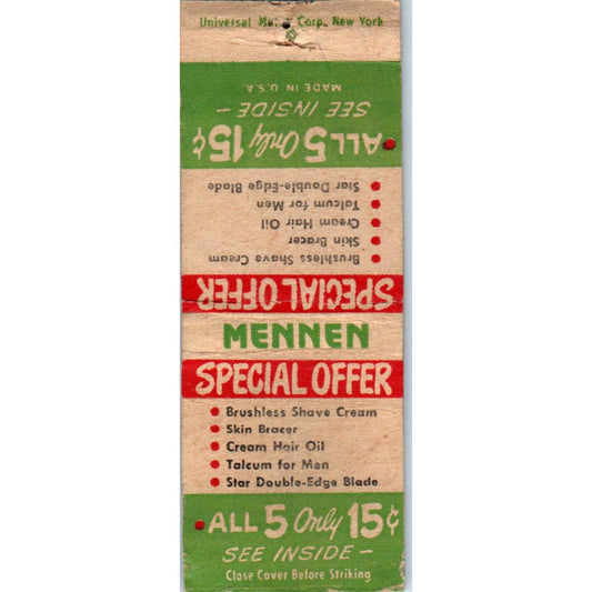 Vintage Matchbook Cover Mennen Shave Kit For Men SE5