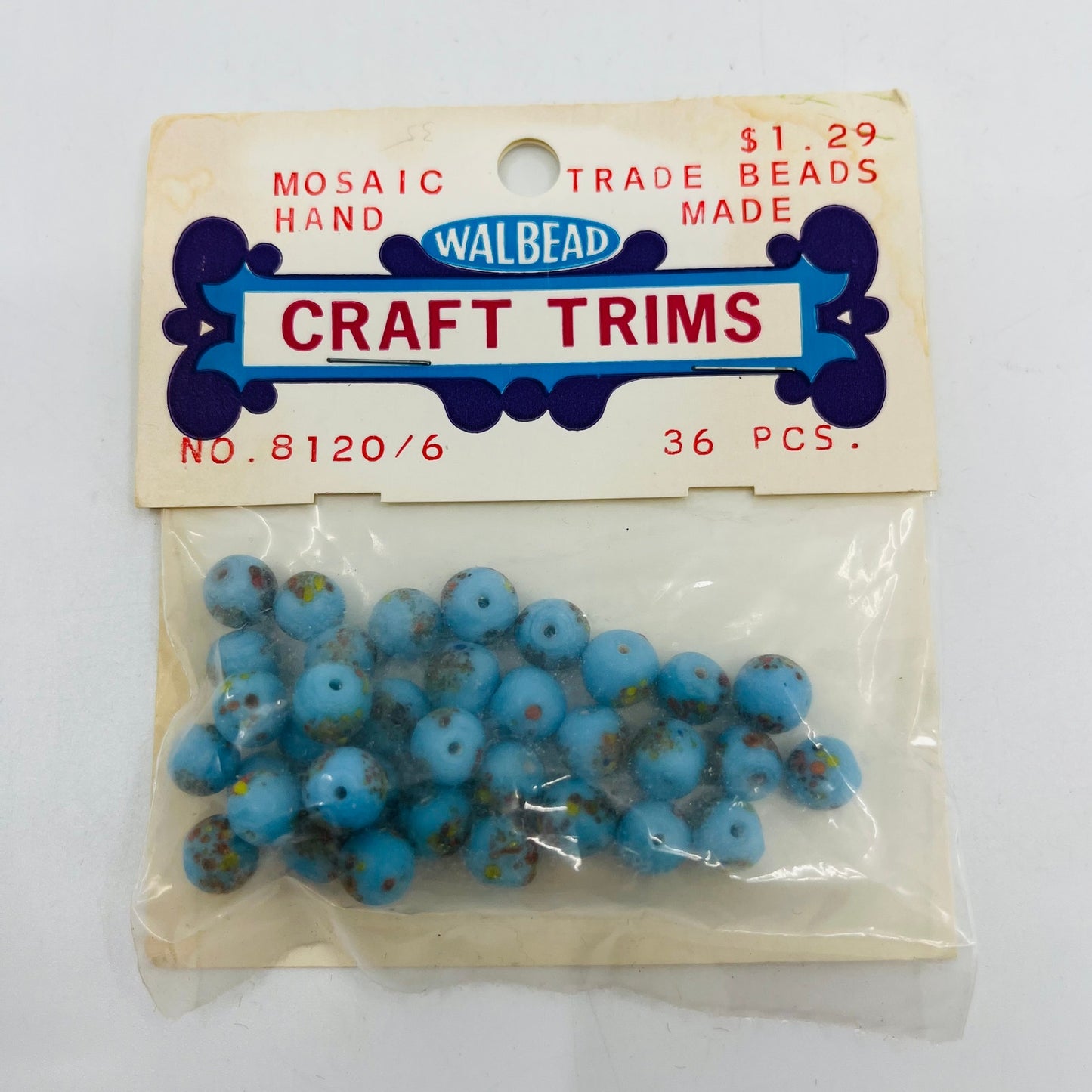 Vintage Walbead Craft Trims Handmade Mosaic Trade Beads Blue NEW IN PACK SB2