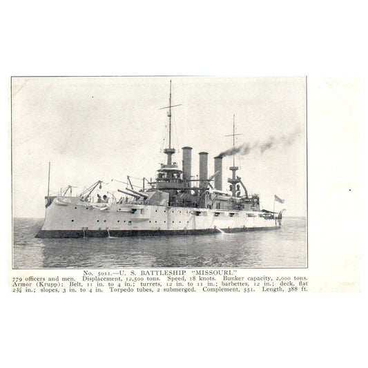 US Battleship Missouri 1911 - Original Postcard TJ8-5
