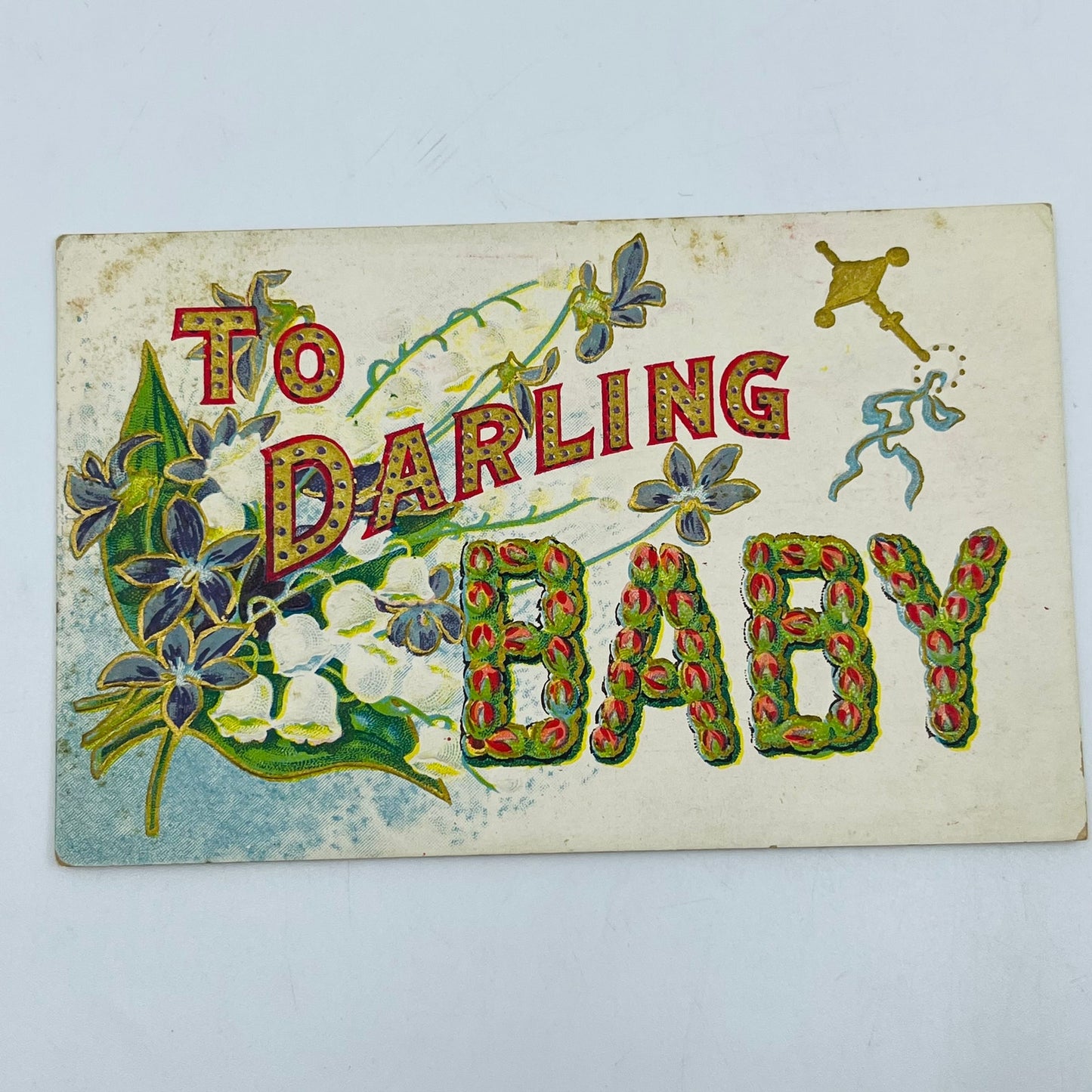 1910s Post Card Embossed Dresden To Darling Baby Lily of the Valley Floral PA6