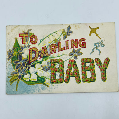 1910s Post Card Embossed Dresden To Darling Baby Lily of the Valley Floral PA6