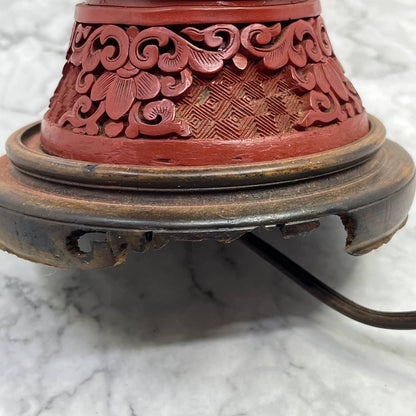 Vintage MCM Asian Chinese Cinnabar Lacquer Style Table Lamp WORKS 15" TI7