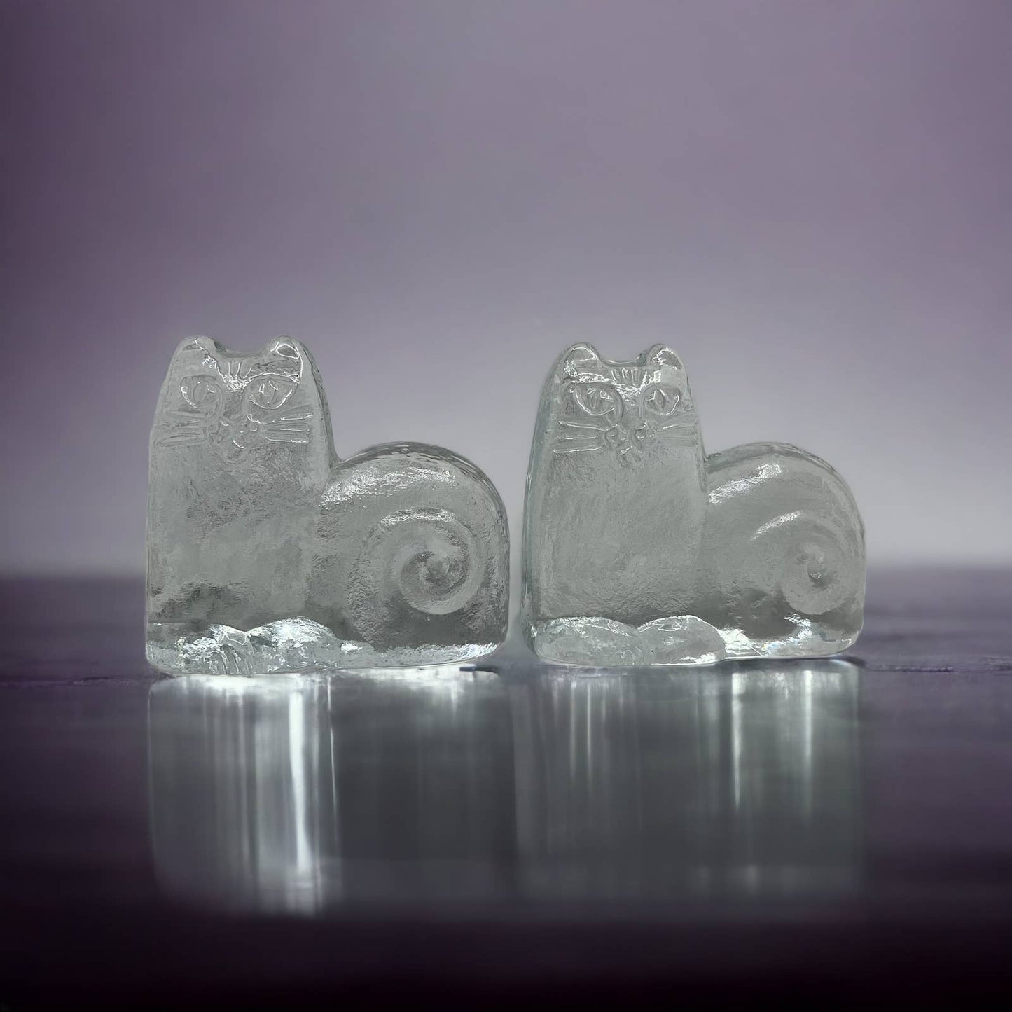 Lisa Larson 'Djur i Frihet', Crystal Cat Royal Krona Bookends Set of 2 TK1