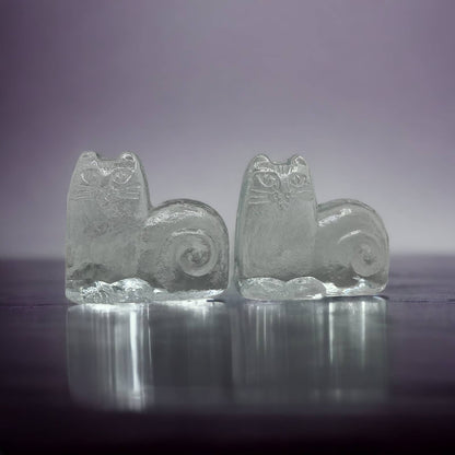 Lisa Larson 'Djur i Frihet', Crystal Cat Royal Krona Bookends Set of 2 TK1