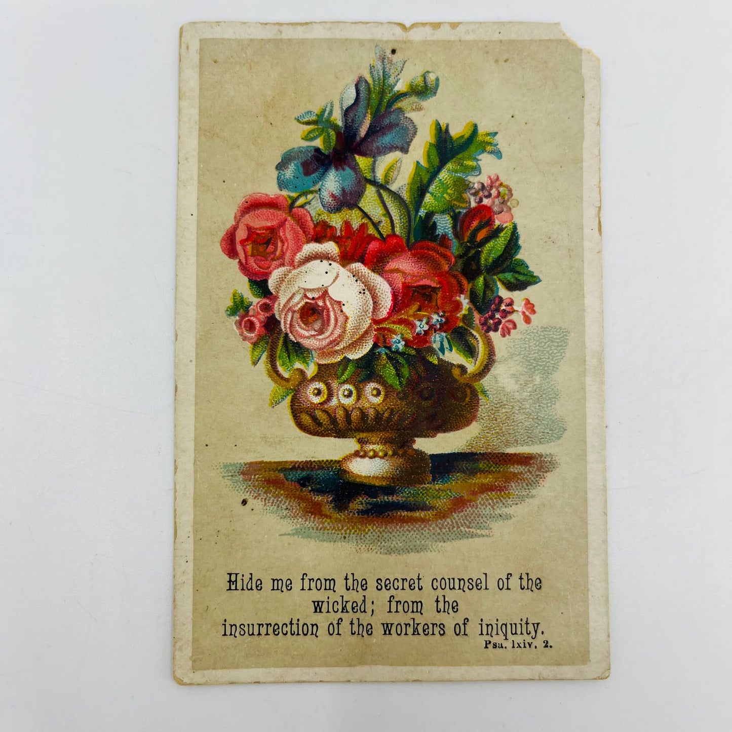 1880s Victorian Christian Verse Card Psalms 64:2 Floral Bouquet AA2