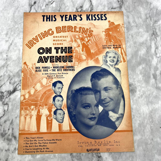 Irving Berlin's On the Avenue Musical Score 1937 Sheet Music TK2-SM