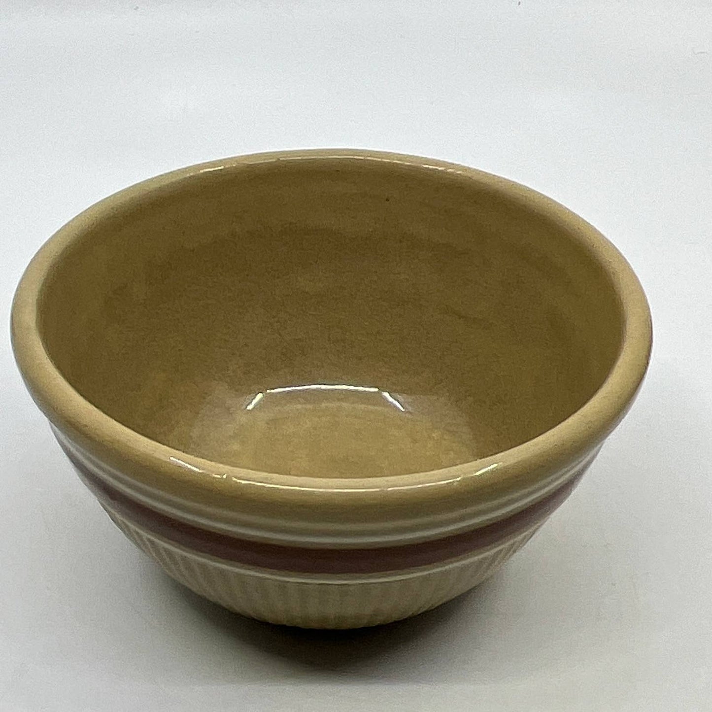 Antique HULL Pottery Brown Banded Ribbed Yellow Ware Mixing Bowl 5" Diameter TH5