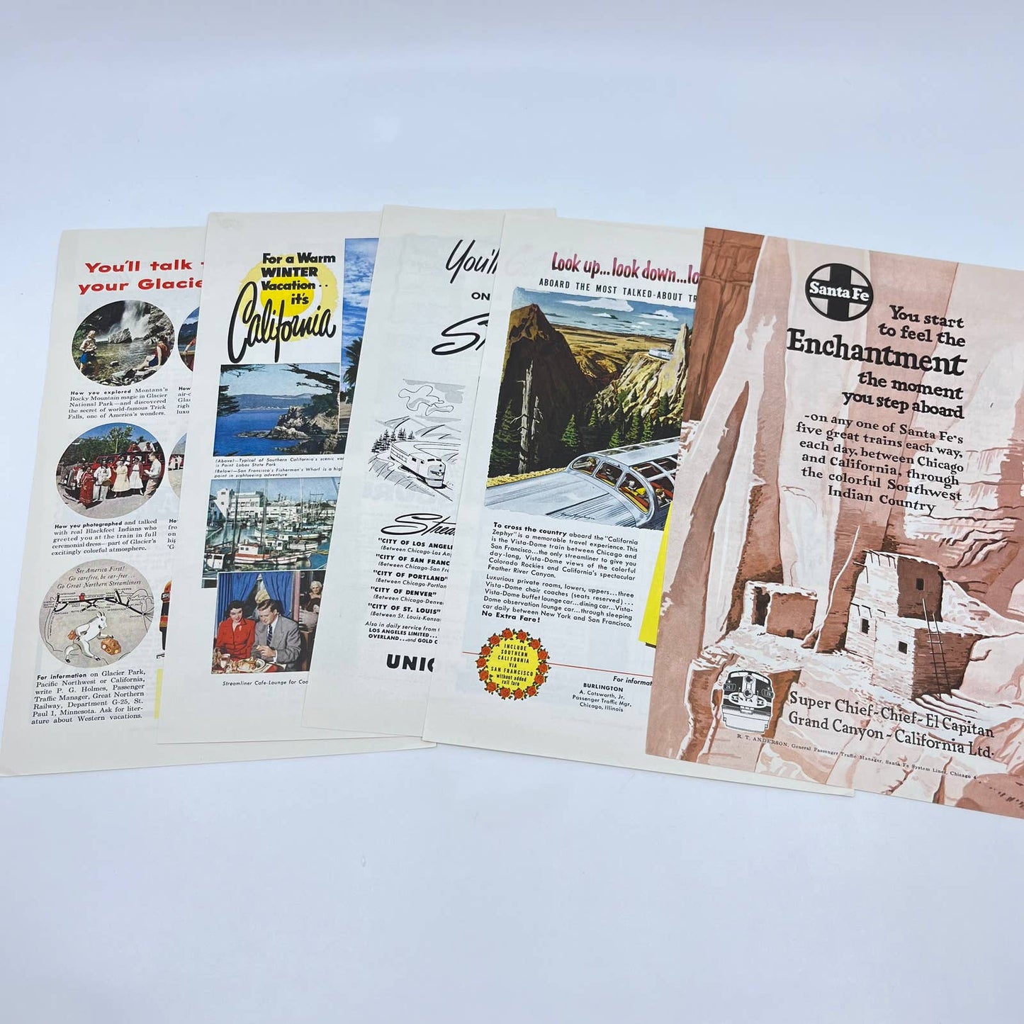 1920s Art Deco Railroad Ads Lot of 5 Union Pacific Santa Fe Western Star AB2