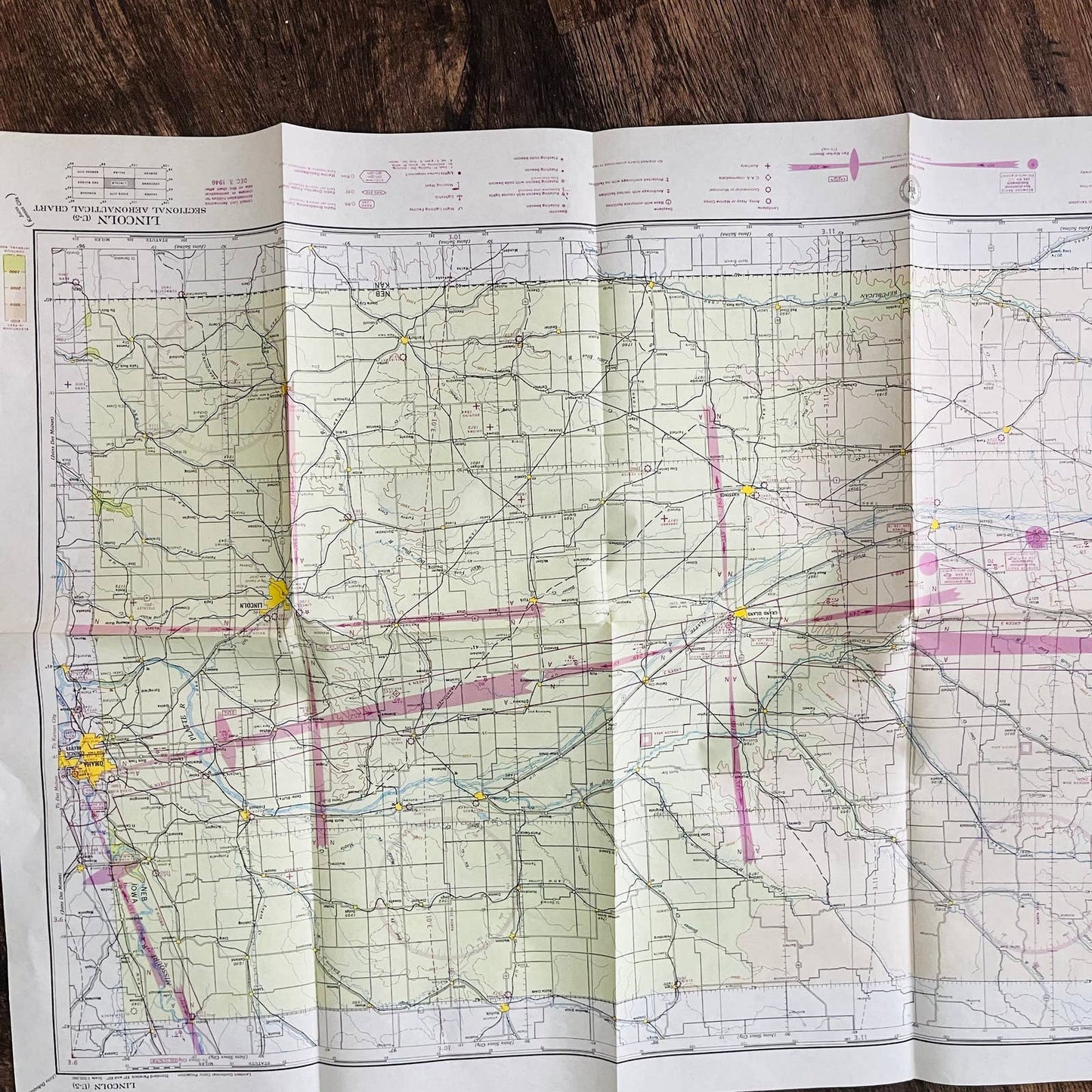 1946 Lincoln Nebraska U-5 Aeronautical Chart Map Fold Out D5